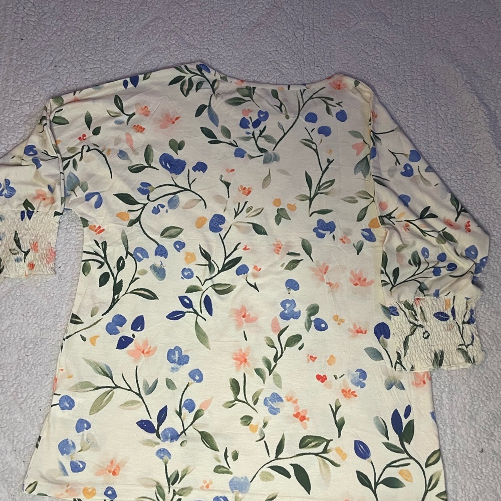 Women's Floral 3/4 ruffle Sleeve Top Blouse Round neck shirt
